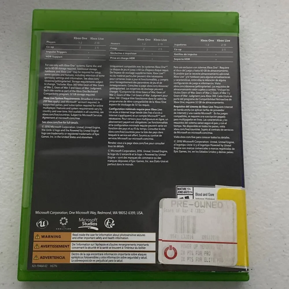 Xbox One Bundle Lot 4 Games Gears Of War 4 Ultimate Ed Fallout 76 Wolfenstein 2